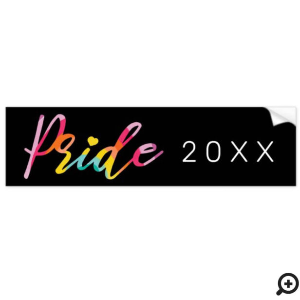 Pride Watercolor Rainbow Script With Custom Year Bumper Sticker