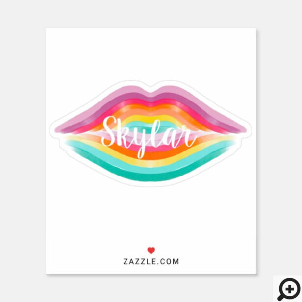 Pride Watercolor Rainbow Stripe Lips With Name Sticker