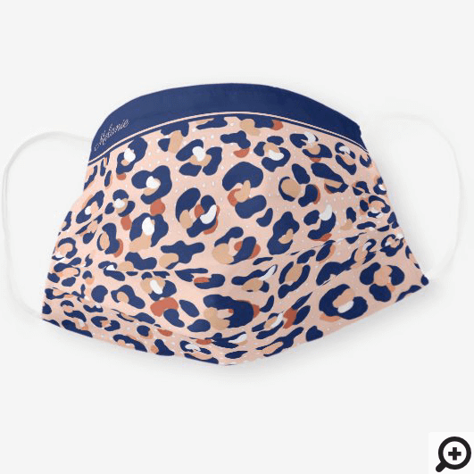 Royal Blue & Pink Trendy Leopard Print Pattern Cloth Face Mask