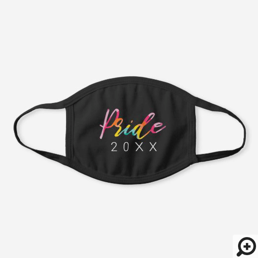 Pride Watercolor Rainbow Script With Custom Year Black Cotton Face Mask