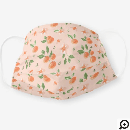 Sweet Peaches, Floral Blossom & Honey Bee Pattern Cloth Face Mask