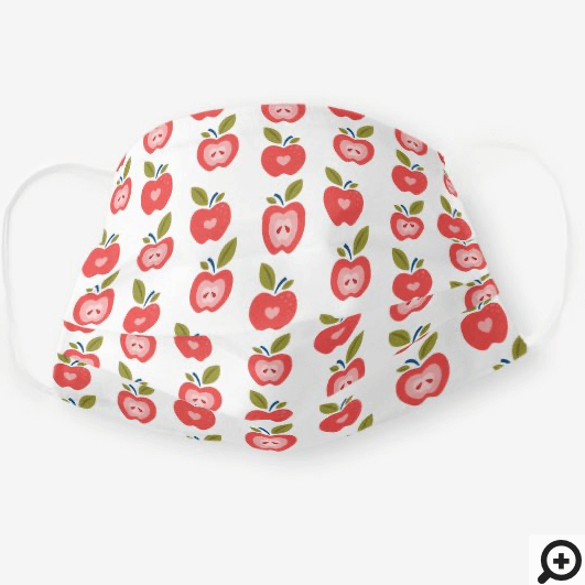 Teacher's Red Apple Fruit & Hearts Pattern Cloth Face Mask