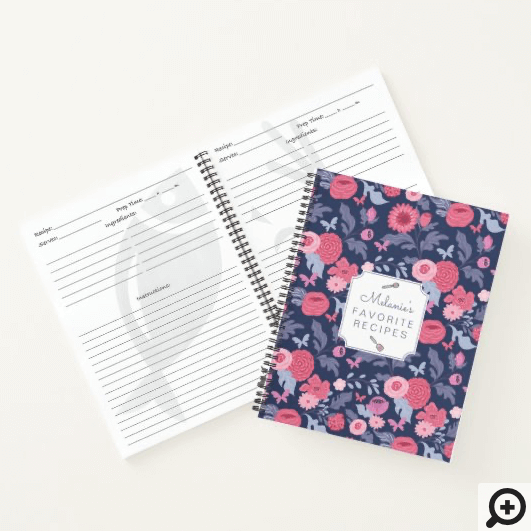 Blush Pink Rose Florals & Sage Leaf Foliage Recipe Notebook