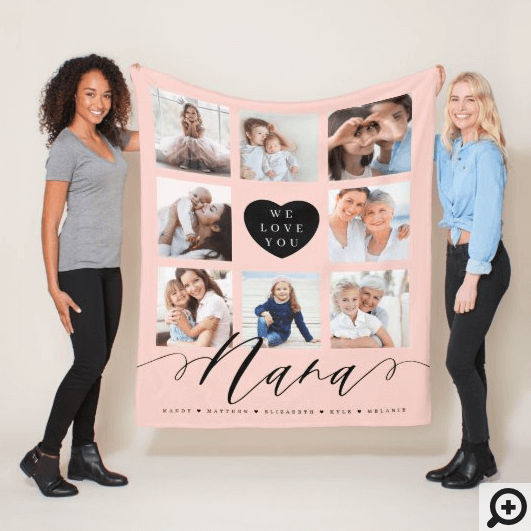 We Love You Nana | Grandchildren & Family Photos Fleece Blanket Pink