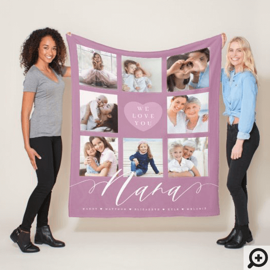 We Love You Nana | Grandchildren & Family Photos Fleece Blanket Purple