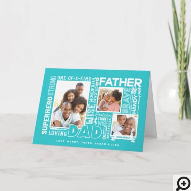 Words For #1 Dad Father's Day Photo Collage Blue Card