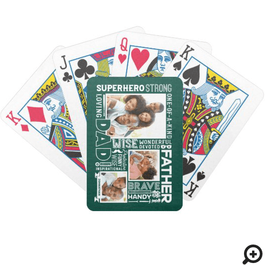 Words For #1 Dad Father's Day Photo Collage Green Bicycle Playing Cards