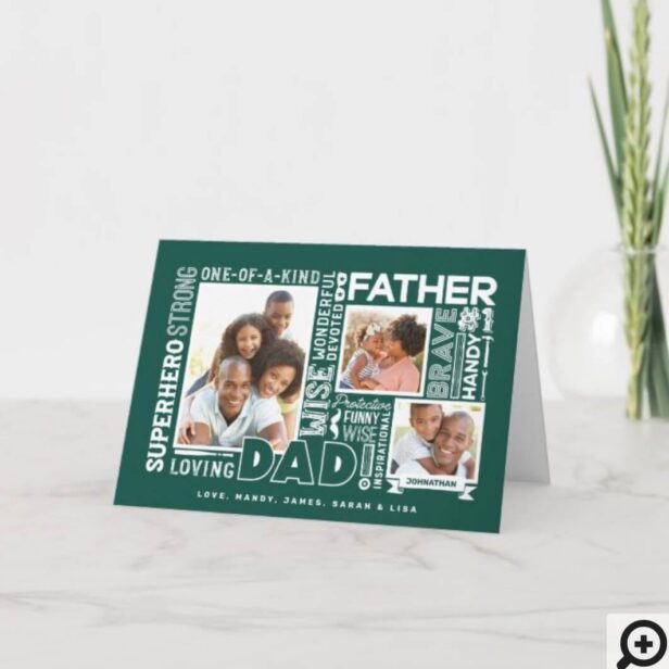 Words For #1 Dad Father's Day Photo Collage Green Card