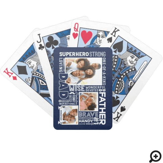 Words For #1 Dad Father's Day Photo Collage Navy Bicycle Playing Cards