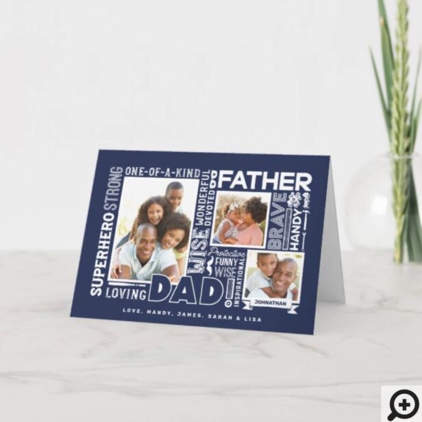 Words For #1 Dad Father's Day Photo Collage Navy Card