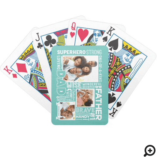 Words For #1 Dad Father's Day Photo Collage Teal Bicycle Playing Cards