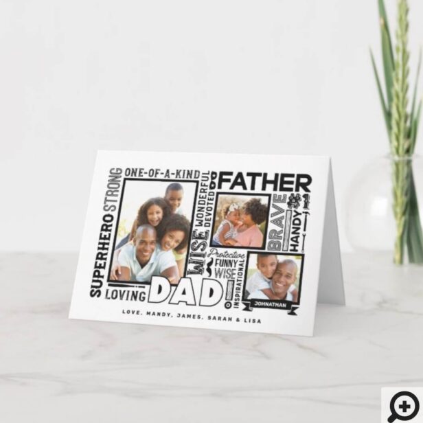 Words For #1 Dad Father's Day Photo Collage White Card