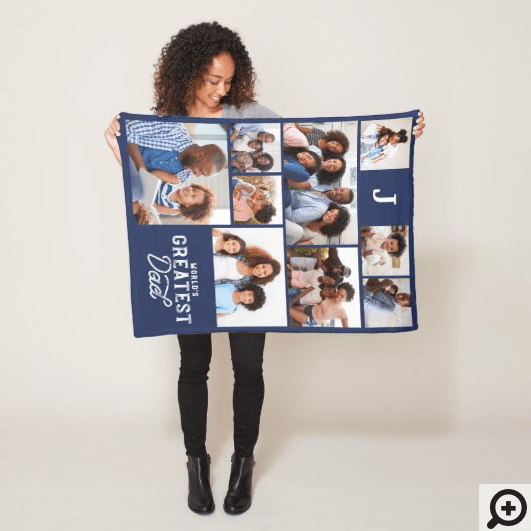 Worlds Greatest Dad Monogram Photo Grid Collage Fleece Blanket