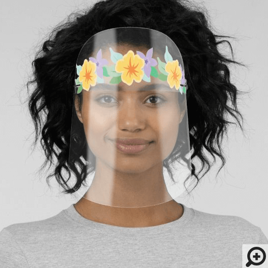 Yellow & Purple Floral Botanical Decor Headdress Face Shield