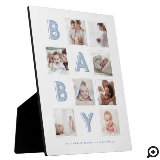 Blue Baby Letters Newborn Baby Photo Grid Collage Plaque