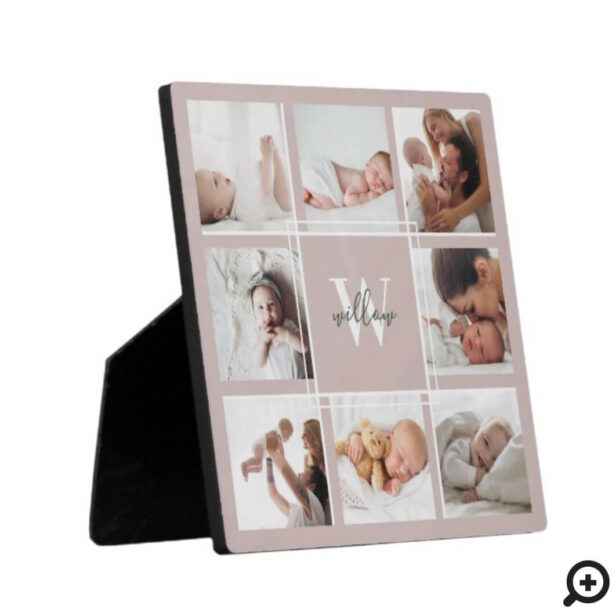 Custom Baby Name & Monogram Photo Collage Blush Plaque