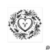 Hand-drawn Heart & Floral Wreath Custom Monogram Rubber Stamp