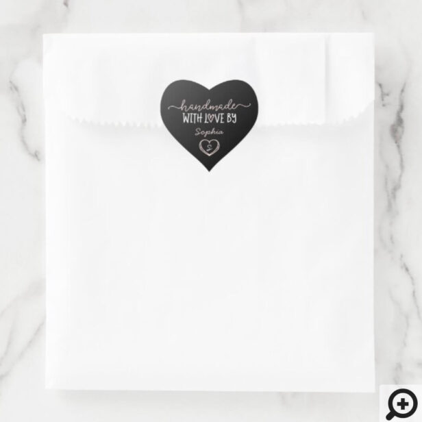 Handmade With Love Custom Monogram Black Heart Sticker
