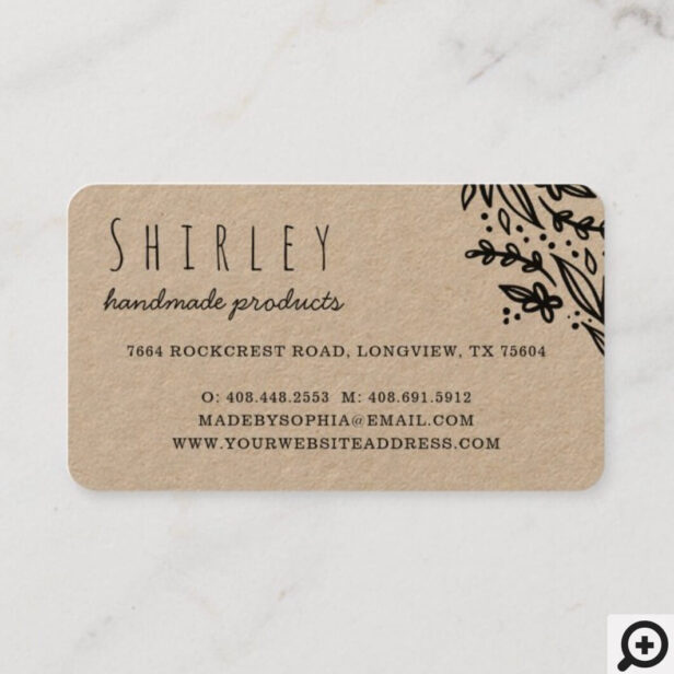 Handmade With Love Heart Monogram Floral Design Business Card