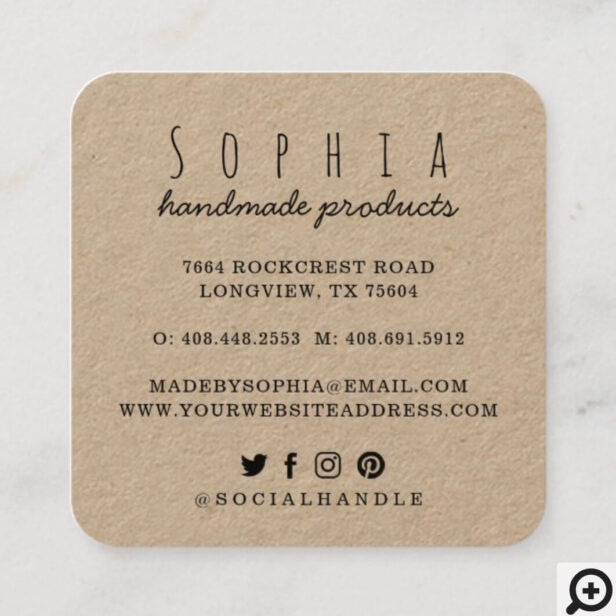 Handmade with Love Sketched Florals & Heart Square Business Card