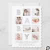 Modern Baby Block Letters Photo Grid Collage Boy Announcement