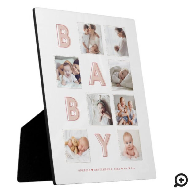 Pink Baby Letters Newborn Baby Photo Grid Collage Plaque