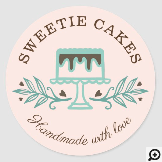 Simple, Clean & Minimal Style Bakery Cake Logo Classic Round Sticker