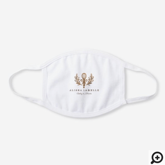 Simple, Clean & Minimal Style Bakery Whisk Logo White Cotton Face Mask