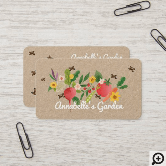 Vegetable Garden Medley & Butterflies Rustic Business Card