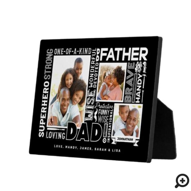 Words For #1 Dad Father's Day Photo Collage Black Plaque