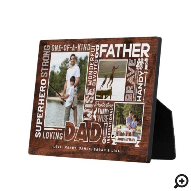 Words For #1 Dad Father's Day Photo Collage Wood Plaque