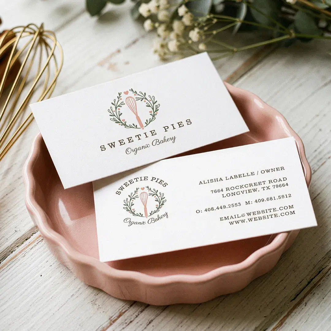 Simple, Clean & Minimal Style Bakery Whisk Logo Business Card