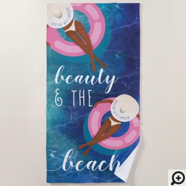 Beauty & The Beach Ocean African Woman on Float Beach Towel