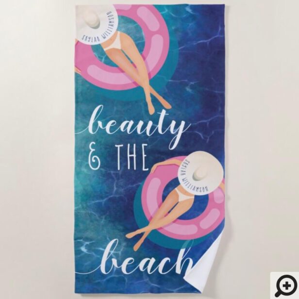 Beauty & The Beach Ocean Caucasian Woman on Float Beach Towel