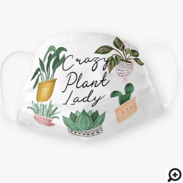Crazy Plant Lady Watercolor Potted Plants White Cloth Face Mask