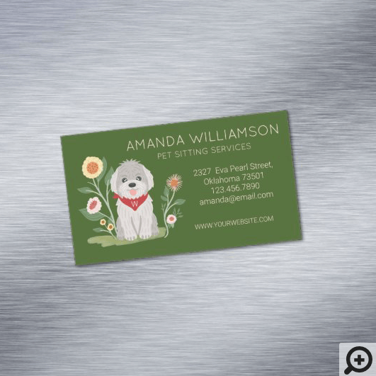 Cute Floral Maltese Poodle Dog Pet Care Services Business Card Magnet