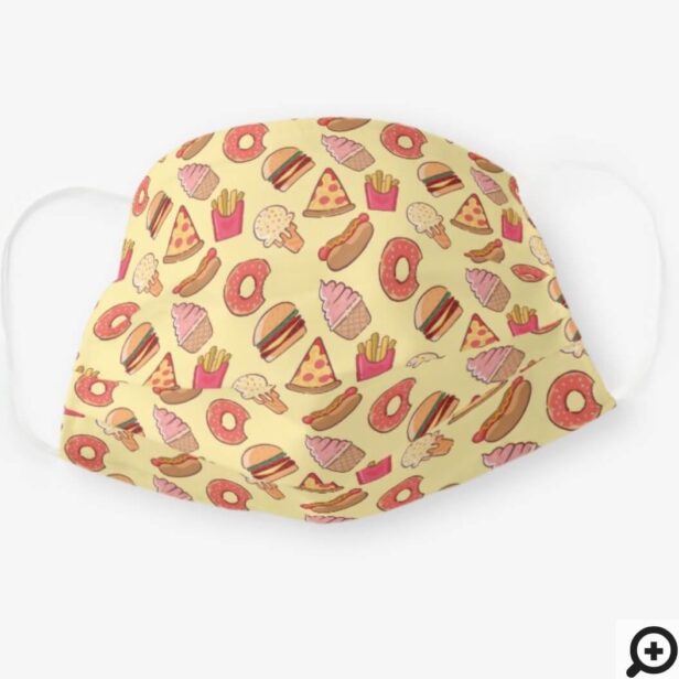 Cute & Fun Fast Food Graphic Junk Food Pattern Cloth Face Mask