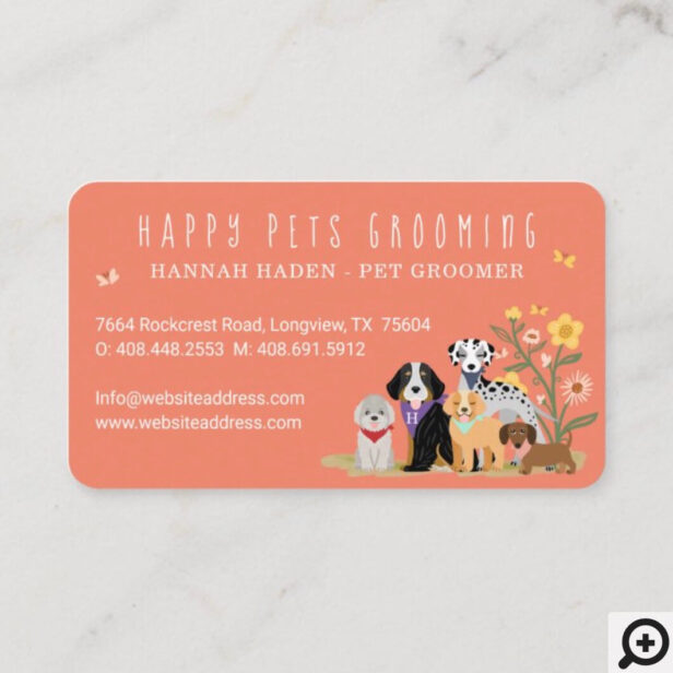 Cute Happy Pet Family Pet Care & Grooming Loyalty Business Card