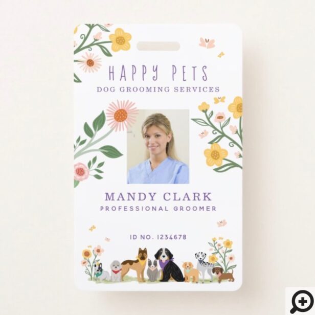 Cute Happy Pet Family Pet Care & Grooming Photo Badge