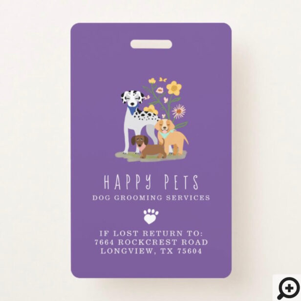 Cute Happy Pet Family Pet Care & Grooming Photo Badge