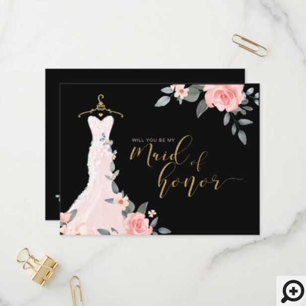 Floral Wedding Dress Will You Be Maid of Honor Invitation Postcard