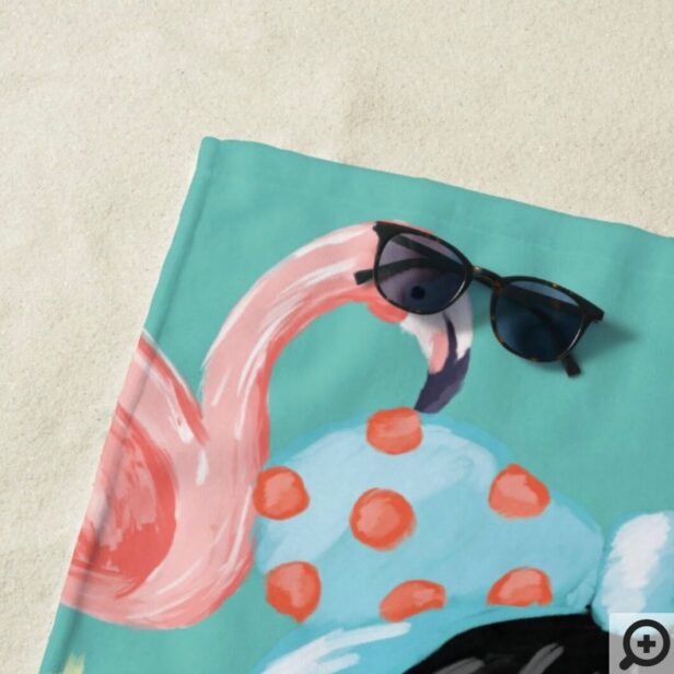 Hello Girl Beach Beauty Tropical Palm & Flamingo Beach Towel