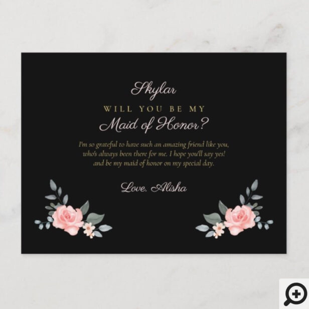 Floral Wedding Dress Will You Be Maid of Honor Invitation Postcard