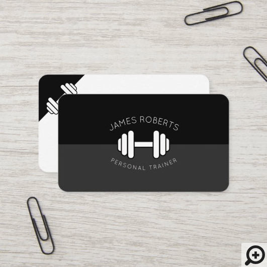 Minimal Dumbbell Personal Trainer Black & White Business Card