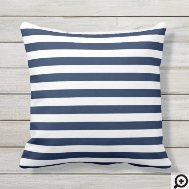 Ocean Life Nautical Navy & White Stripe Outdoor Pillow