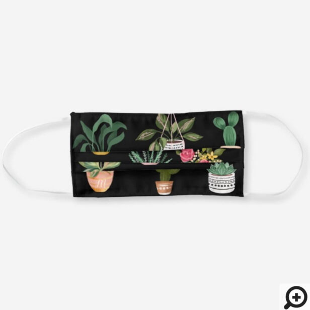 Plant Lady | Watercolor Potted Plants, Black Cloth Face Mask