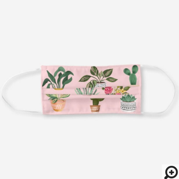 Plant Lady | Watercolor Potted Plants, Pink Cloth Face Mask