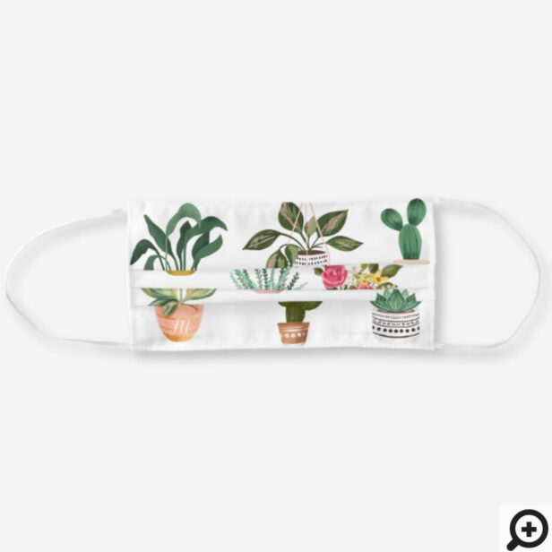 Plant Lady | Watercolor Potted Plants, White Cloth Face Mask