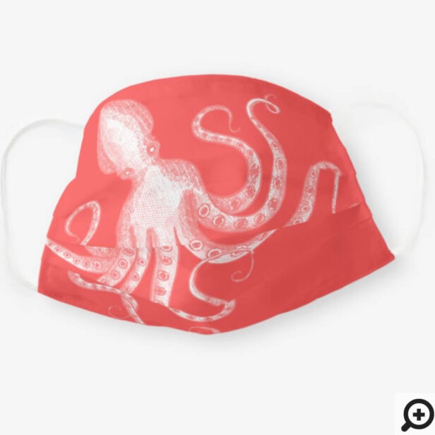Rustic Vintage Engraved Style Octopus Coral Pink Cloth Face Mask