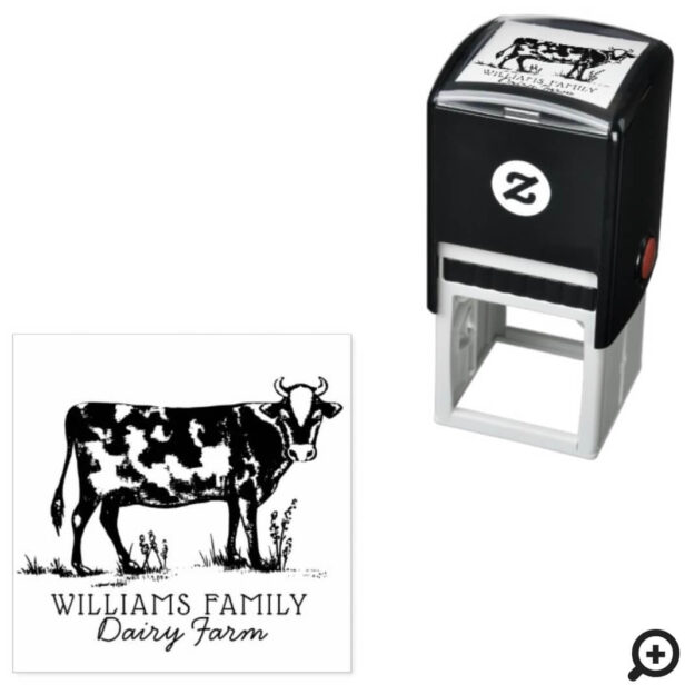 Rustic Vintage Sketch Farm Dairy Cow Self-inking Stamp